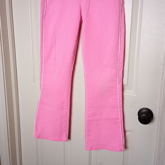 7 For All Mankind Bubblegum Barbie Pink High Waist Kick Jeans-White Piping Sz 28 - Picture 7 of 9